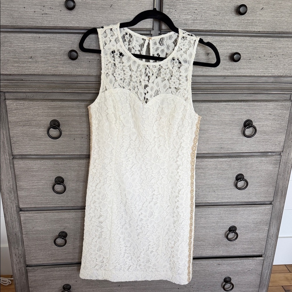Lilly Pulitzer Mila White Corded Floral Lace Gold Side Lace Dress